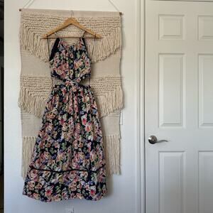 Something Navy Floral Cutout Midi Dress